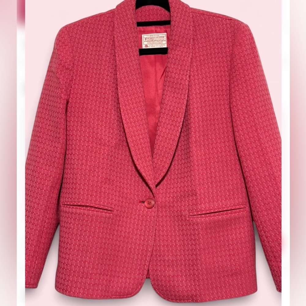 Vintage Pendleton Petite Wool Blazer Barbie Pink Size 6 Made In USA - Picture 7 of 7